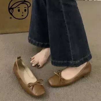 With skirt temperament single shoes women s shoes spring and autumn 2024 new thick heel round head light mouth bow silver ladyshoes 35 коричневый