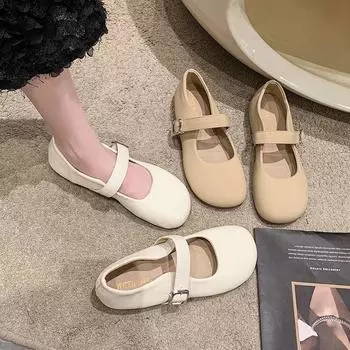 With small skirt single shoes women s 2025 autumn new shallow mouth versatile Mary Jane French retro one-word buckle grandma shoes 35