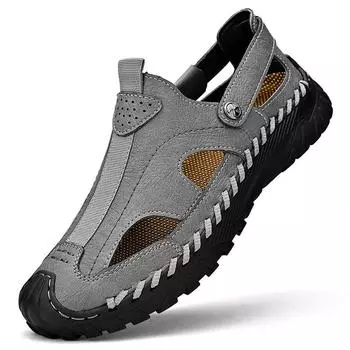 Withdrawal and leak leather sandals men s summer breathable soft-soled beach shoes 38 чёрный