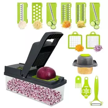 Wiwilys Professional-12-в-1 измельчитель овощей с регулируемой нарезкой для лука One Size зелёный