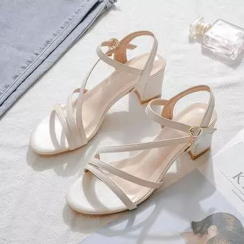 Woman Shoes Open Toe Sandals for Women High Heels Office Work Leather Pumps White Heeled Daily H Chic and Elegant Korea Footwear 34