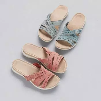 Woman Slippers Orthopedic Comfy Premium Round Toe Sandals Hollow Out Hook-and-loop Designer Shoes for Women Luxury Slides Women 36 чёрный