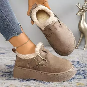 Women Ankle Boots 2025 New Winter Thickened Fur Snow Boots Women Slip-On Roman Style Shoes Rubber Sole Thick Heel Shoes Women 36
