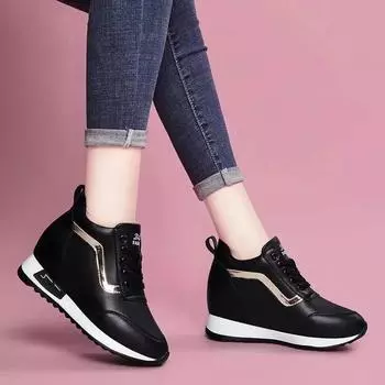 Women Autumn Wedge Shoes Ladies Casual Increase Shoes Hide Heels Shoes Female Thick Bottom Breathable Trainers Zapatos De Mujer 35 чёрный