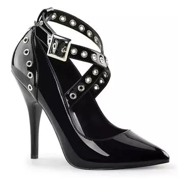 Women Black/red Metal Straight Strap Pumps for Shallow Pointed Toe Ankle Buckle Sexy Stiletto Heels Spring Autumn Mature Pumps 34