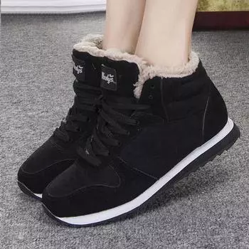 Women Boots Snow Soft Ladies Shoes Platform Women s Boots Flat Keep Warm Boots For Women Fur New Botas Mujer Winter Boot Female 35 чёрный