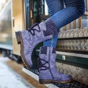 Women boots Winter Mid-Calf Boots Flock Winter Shoes Ladies Fashion Snow Boots Shoes Thigh High Suede Warm Botas Zapatos Mujer 35 серый