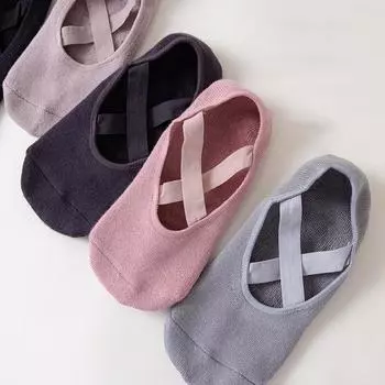 Women Breathable Towel Bottom Yoga Socks Silicone Non-Slip Bandage Pilates Sock Ladies Ballet Dance Fitness Workout Cotton Socks чёрный