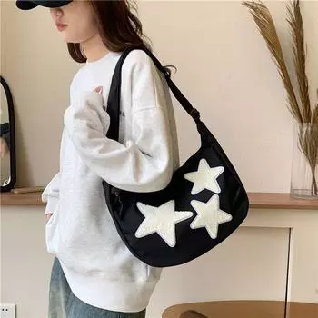 Women Canvas Messenger Bag Versatile Y2k Hobo Bag Adjustable Strap Crossbody Sling Bag Pentagram Satchel Bag Slouchy Travel Bag 37*27*12cm белый