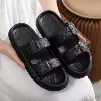 Women Casual Slippers 2024 Summer New Comfortable Light Soft Bottom Antiskid Outdoor Sandals Women s Flat Colorful Slide 36-37 чёрный