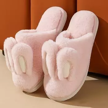 Women Cotton Slippers 2024 Winter Plush Cute Rabbit Comfortable Anti Slip Home Indoor Floor Warm Cartoon Slippers Chanclas Mujer 38-39 темно-коричневого