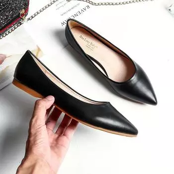 Women Flat Heel Shoes Basic Style Office Lady Working Shoes Flat Heel Fashion Hand-sewn Leather Loafers Female Women Flats 35 бежевый