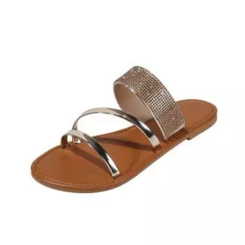 Women Flats Slippers Comfortable Casual Low and Elegant Home Bedroom Beach Luxury Brand Copy Cheap Products and 35 золотой