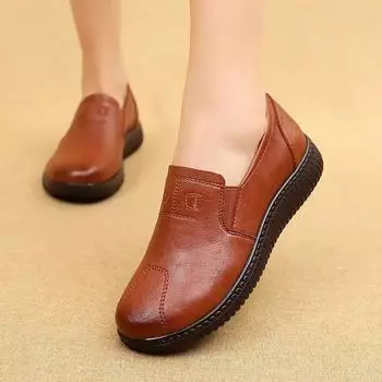 Women Genuine Leather Shoes Spring Autumn Brown Female Casual Shoes Black Mom Ladies Cozy Classic Leisure Loafer Shoes2025 35 чёрный