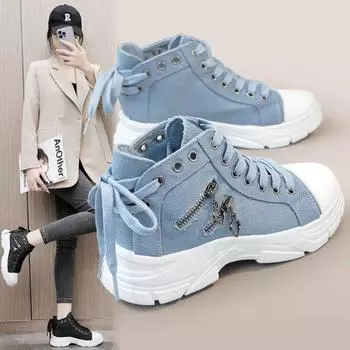 Women Lace-Up Front High Top Platform Canvas Shoes New Fashion Casual Comfortable Height Increasing Sneakers Zapatos De Mujer 38
