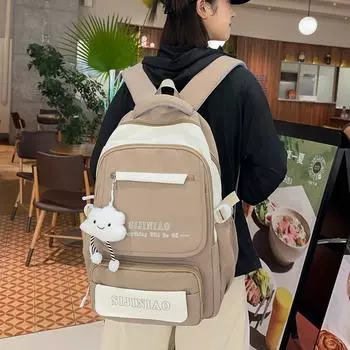Women Large Capacity Color Contrast Backpack College Style Student Backpack Class Commuter School Bag хаки