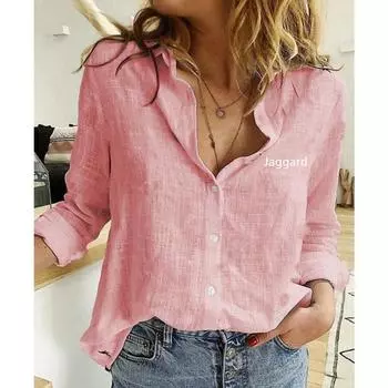 Women Letters Printed Blouses Spring Fall Solid Color Cotton Shirts Lapel Long Sleeve Button Up Shirt S белый