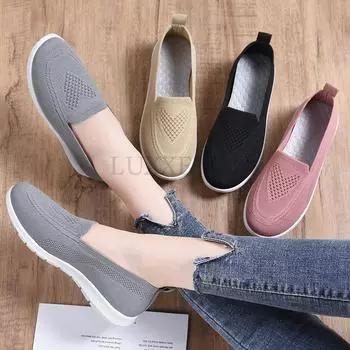 Women Loafers Flats Comfortable Knitted Cotton Slip-on Luxury Shoes Women s Ballerina Ladies Footwear Elderly Shoes 36