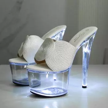Women Luminous New Model Shoes High Heels 17CM Stilettos Waterproof Platform Slippers Female Transparent Crystal LFD-181-A22 34