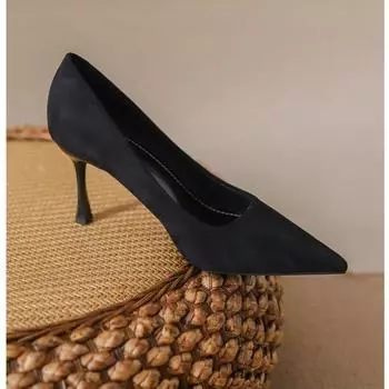 Women New Mid Heeled Sandals Black Pointed Thin Heeled Baotou Banquet High Heeled Shoes Womens Shoes Tacones Mujer 35