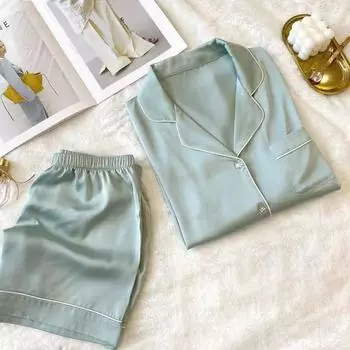 Женский пижамный комплект Ice Silk с короткими рукавами для девочек, домашняя одежда, однотонная женская пижама из двух частей, удобная одежда для сна с принтом вишни XXL