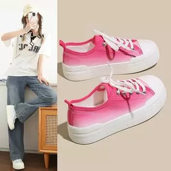 Women Platform Canvas Shoes Height Increasing Chunky Sneakers for Women Fashion Gradient Casual Shoes Ladies Thick Sole Footwear 35 синий