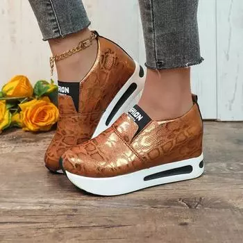 Women Platform Sneakers 2024 New Casual Non-Slip Sneakers Women Luxury Fashion Slip-On Designer Shoes for Women Zapatos De Mujer 35 коричневый