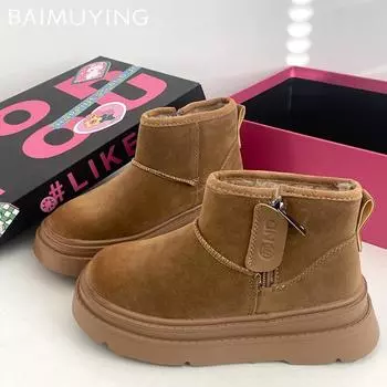 Women Platform Women Snow Ankle Boots Suede Flats Casual Shoes Short Plush Cotton Botas 2025 Trend Winter Warm Botas De Mujer 35