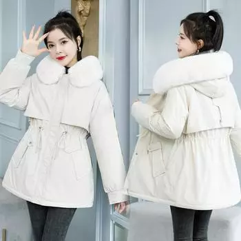 Women s 2025 Winter New Korean Style Loose Large Plush Collar Women s Coat with Fleece and Thick Padding M