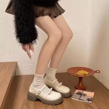 Women s 2054 spring new college style thick heel thick sole shallow mouth single shoes bow Mori women s small leather shoes 35