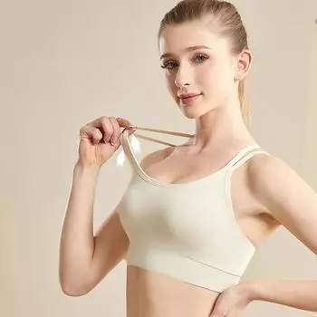 Women s Anti-shock Gathered One-piece Yoga Fixed Cup Running Fitness Cross Thin Straps Back Beautiful Sports Underwear S розовый