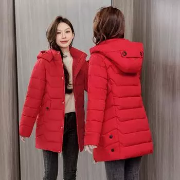 Women s Autumn and Winter Plus Size Short Solid Colour Hooded Down Jacket Warm Loose Zipper Outerwear 3XL