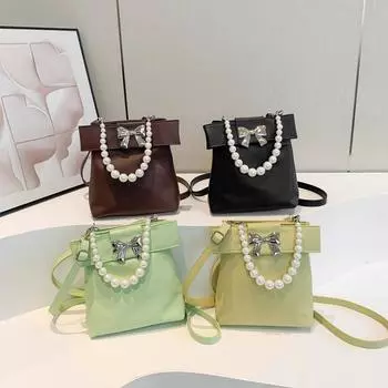 Women S Bag Fashionable Texture Pu Small Square Bag Foreign Style Pearl Handbag Niche Versatile Shoulder Bag Underarm Bag коричневый