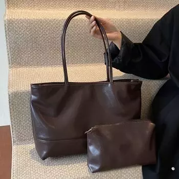 Women S Bag Soft-Sided Simple Tote Bag Fashionable Commuter Messenger Bag Autumn Retro Large-Capacity Underarm Bag коричневый