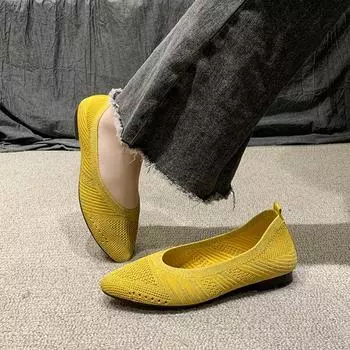 Women s Ballet Flats Knitting Casual Slip-on Shoes Loafers Barefoot Non-leather Sabot Fashion and Low Price 35 чёрный