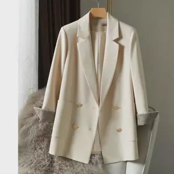 Women s Black Double-Breasted Suit Jacket with Loose Sleeves - Fashionable, Simple, and Versatile for Spring, Autumn, and Winter. XL чёрный