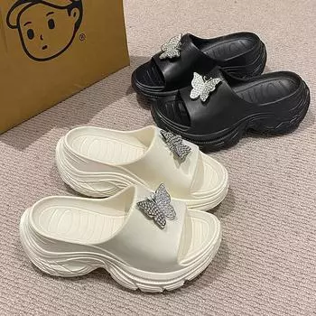 Women s Butterfly Accessory Sandals 2025 Summer Thick Platform Beach Sandals Women s Thick Heeled Eva Slippers 36-37 белый