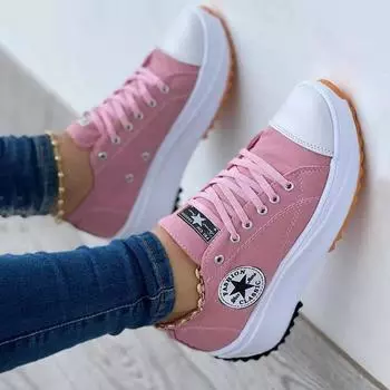 Women s Canvas Shoes Women Thick Soled Sponge Sole Spring Low Cut White 42EU/CN43