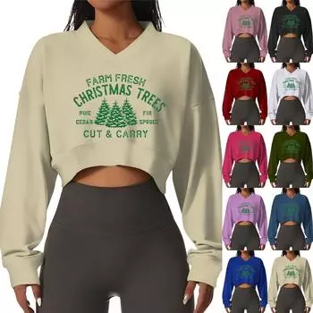Women s Casual Fashionable Comfortable Padded V-Neck Christmas Printed Long Sleeve Sports Sweatshirt XXL чёрный