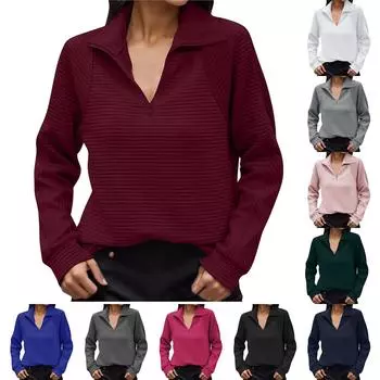 Women s Collar Patchwork Long Sleeved Solid Color Zipper Collar Sweatshirt M тёмно-синий