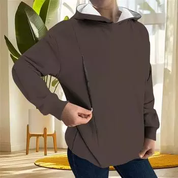 Women s Comfortable And Fashionable Casual Solid Color Long Sleeved Top S коричневый