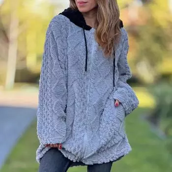 Women s Comfortable And Fashionable Plush Casual Hooded Solid Color Plush Zipper Long Sleeved Top Jacket L