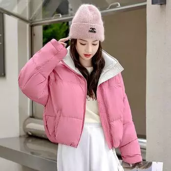 Women s down women s short winter new women s jacket stand-up collar bread thickened coat M чёрный