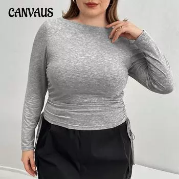 Women s Fall Slim Short with A Base Temperament Commuter Long Sleeved Top 1XL серый