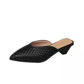 Women s Fashion Baotou Slippers 2025 Spring New Pointed Head Shallow Mouth Soft Sole Waterproof Non-slip Thick Heel Mules Shoes 35 чёрный