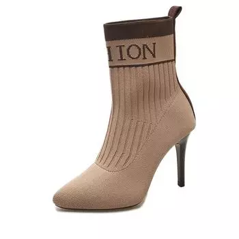 Women s Fashion Slim Heel Single Boots Autumn New Pointed Knitted Mesh Fabric Anti-slip Wear-resistant High Heels 35 хаки