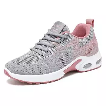 Women s fashion sneakers, striped pattern breathable mesh upper, low-top lace-up casual sneakers, suitable for all seasons 36