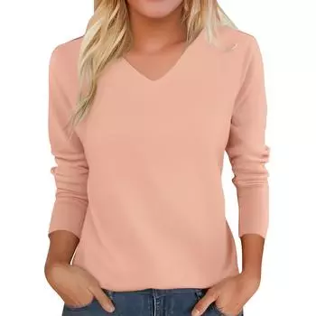 Women s Fashion Solid Colour Long Sleeve Fleece Thickened Top XXL розовый