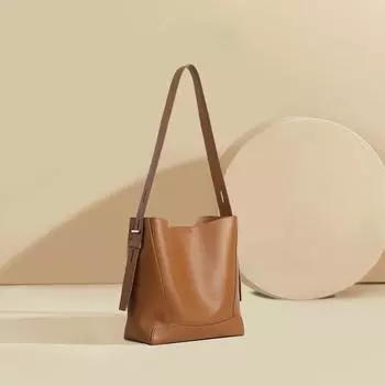 Women s Fashionable Simple and Versatile Bucket Bag One Shoulder Crossbody Commuting Large Capacity Leather Women s Bag чёрный
