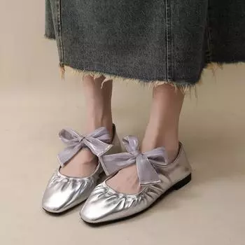 Women s Flat Shoes Fall New Square Head Shallow Mouth Butterfly Knot Soft Sole Non-slip Comfortable Low Top Shoes 35 чёрный
